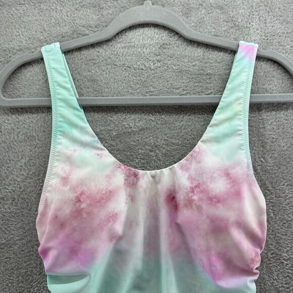 CupShe Swimsuit Women L Green Pink Tie-Dye One Piece Scoop Padded Rushed Tie - Picture 3 of 16